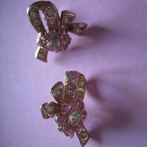 Lot of 5 Vintage Screw Back Clip On Earrings Patented Faux Gold Glass - Picture 9 of 16